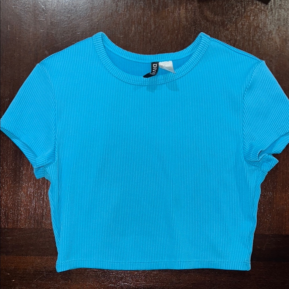 Vibrant Blue Ribbed Crop Top tshirt